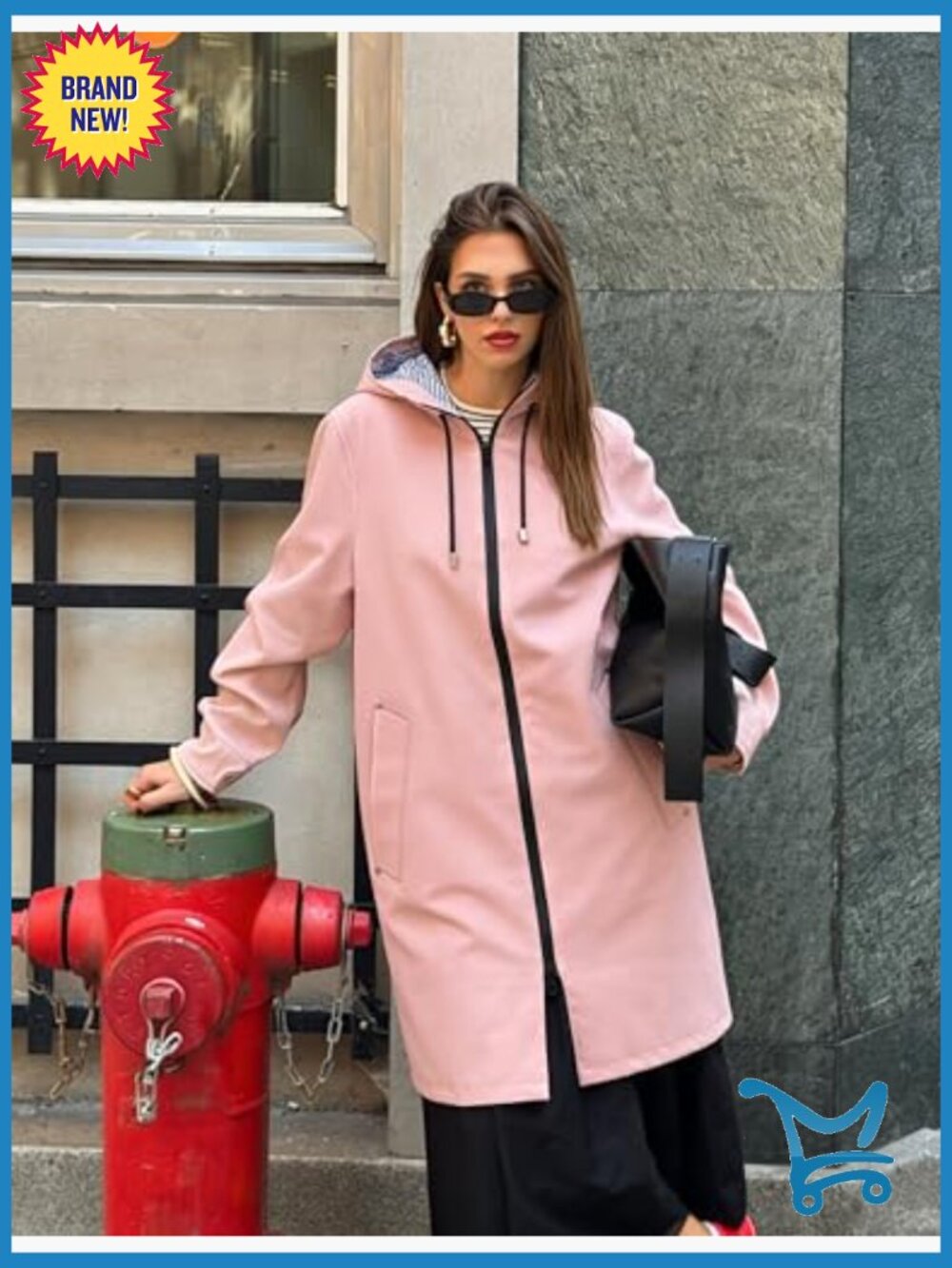 Long Raincoat Waterproof Hooded Lightweight Windbreaker Trench Coat - Picture 3 of 7